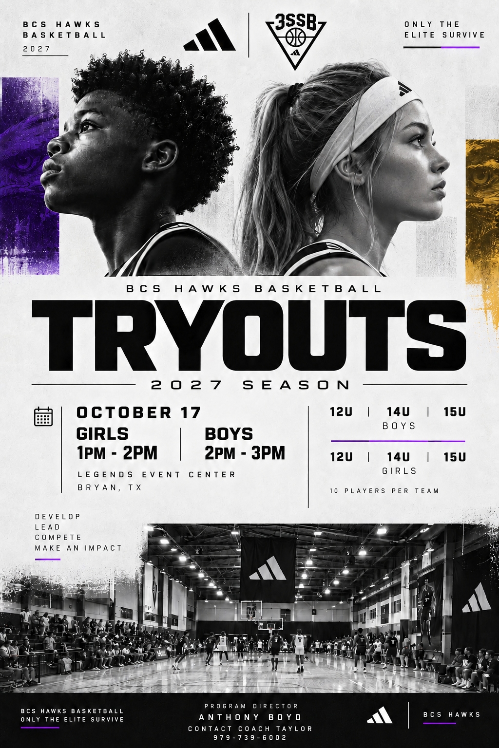 Official BCS Hawks 2027 tryouts flyer